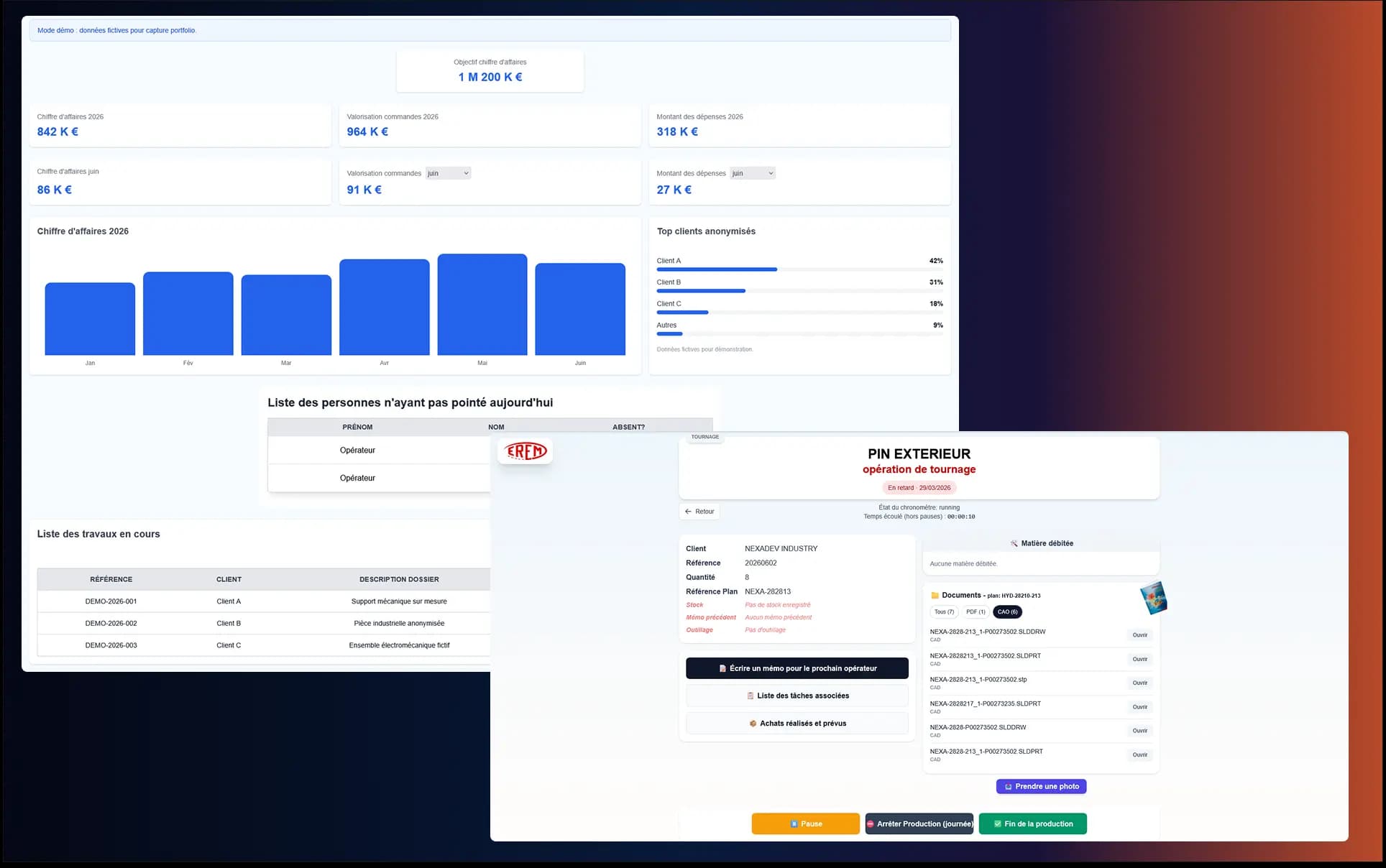 Aperçu de l'application de pointage développée pour EREM par NEXADEV
